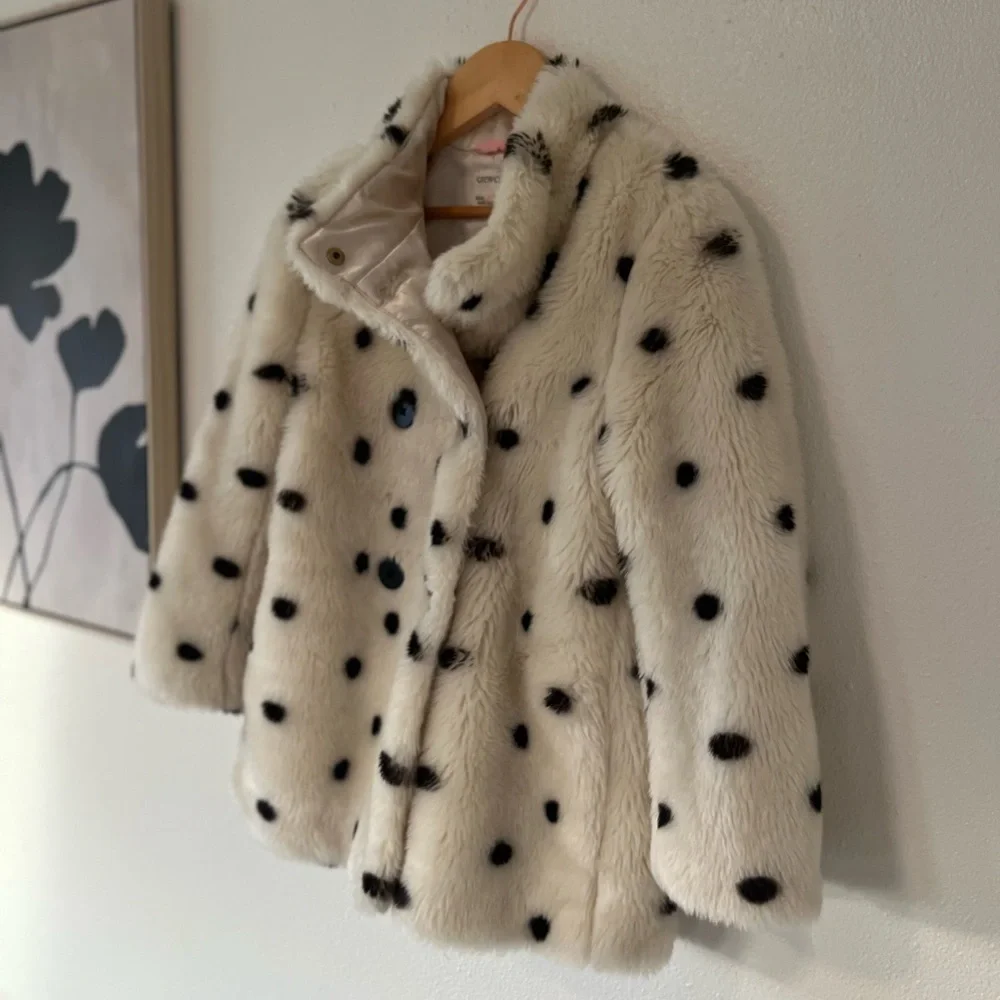 Crewcuts Cream Faux Fur Coat with Black Accents